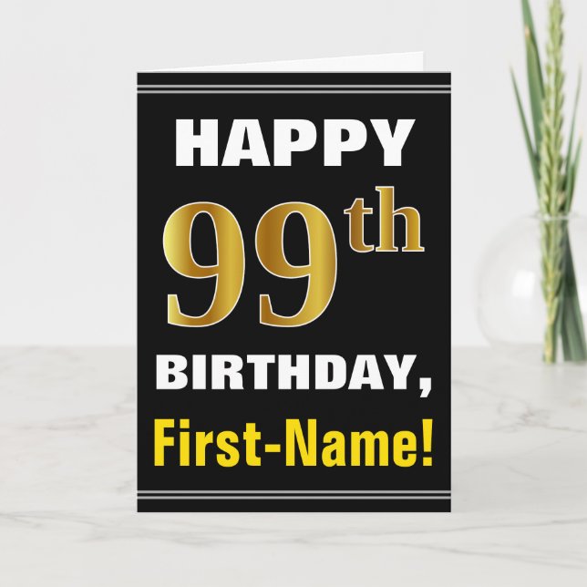 Bold, Black, Faux Gold 99e anniversaire avec carte (Devant)