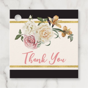 Bold Black, Ivory Floral Brautparty Danke Geschenkanhänger