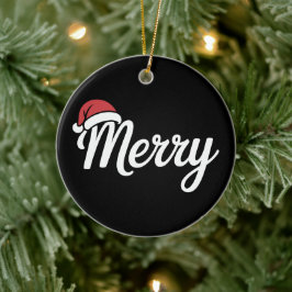 Bold Black Merry Christmas Santa Hat Keramik Ornament