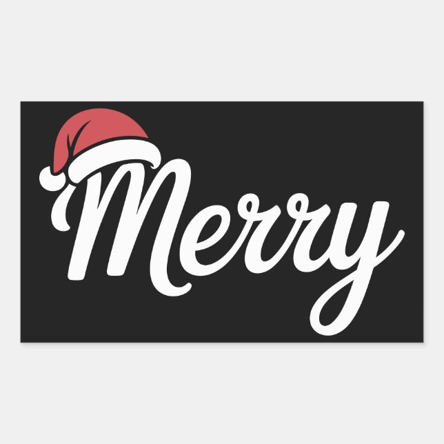 Bold Black Merry Christmas Santa Hat Rechteckiger Aufkleber (Vorderseite)