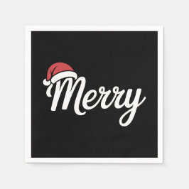 Bold Black Merry Christmas Santa Hat Serviette