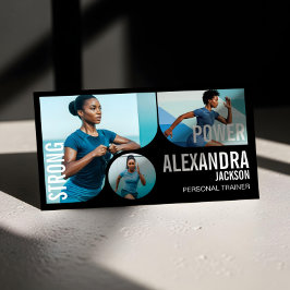 Bold Black Personal Trainer Fitness Gym Coach QR Visitenkarte