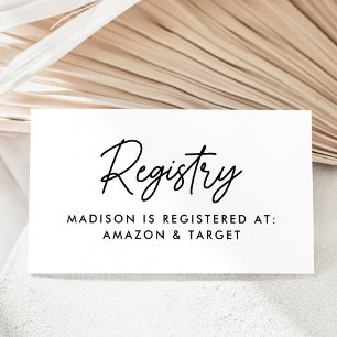 Bold Black Script Baby Shooting Registry Begleitkarte