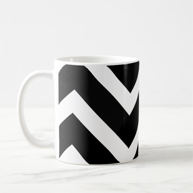 Bold Black White Chevron Geometric Pattern Kaffeetasse (Links)