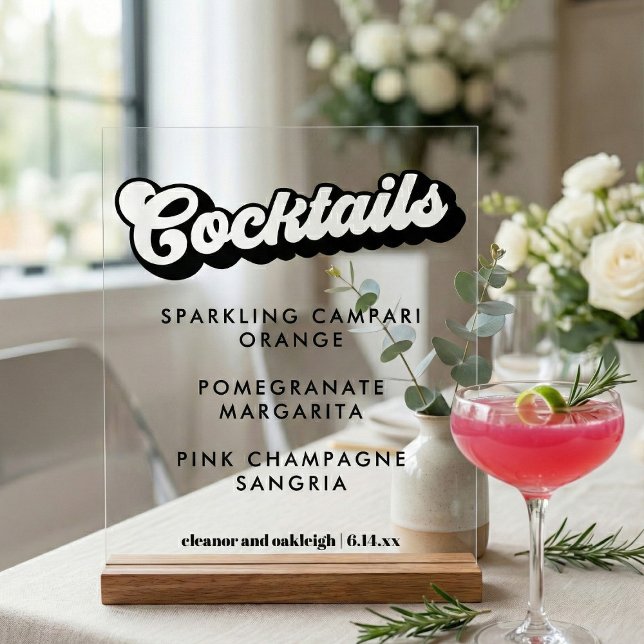 Bold Black White Groovy Wedding Cocktails Clear (Créateur téléchargé)