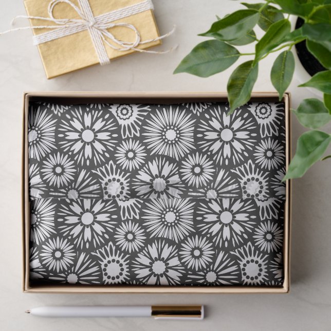 Bold Black White Retro 70s Graphic Daisy Pattern Seidenpapier (Geschenk)