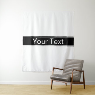 Bold Black & White Stripe Editable Text Wandteppich