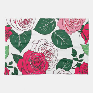 Bold Bloom Harmony - Zeitgenössische rote und rosa Geschirrtuch