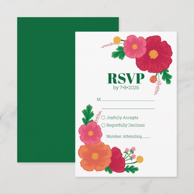 Bold Blooms Wedding RSVP Card (Vorne/Hinten)