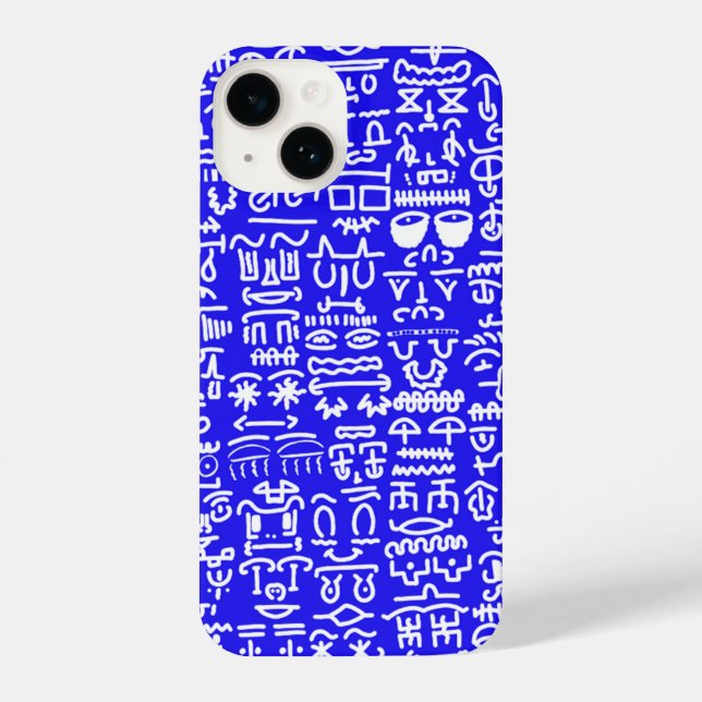 Bold Blue Doodle Pattern iPhone Case 14 Hülle (Rückseite)