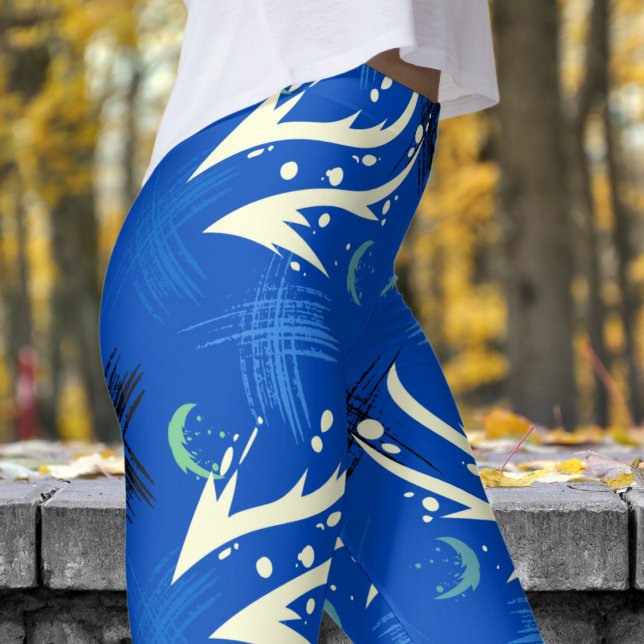 Bold Blue Dragon Slash Pattern Leggings (Dragon Slash on Absolute Zero Leggings)