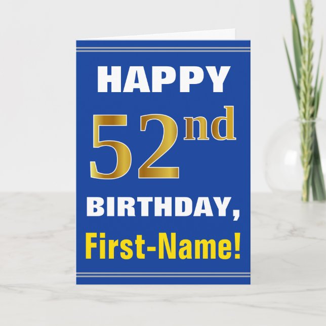 Bold, Blue, Faux Gold 52e anniversaire avec carte  (Devant)