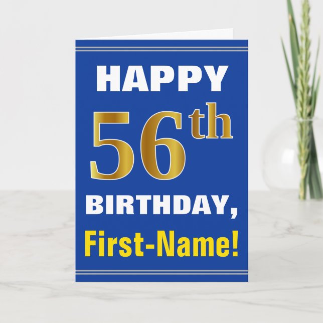Bold, Blue, Faux Gold 56e anniversaire avec carte  (Devant)