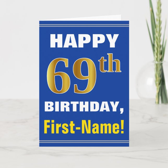 Bold, Blue, Faux Gold 69e anniversaire avec carte  (Devant)