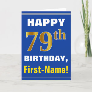 Bold, Blue, Faux Gold 79e anniversaire avec carte 
