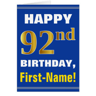 Bold, Blue, Faux Gold 92e anniversaire avec carte 