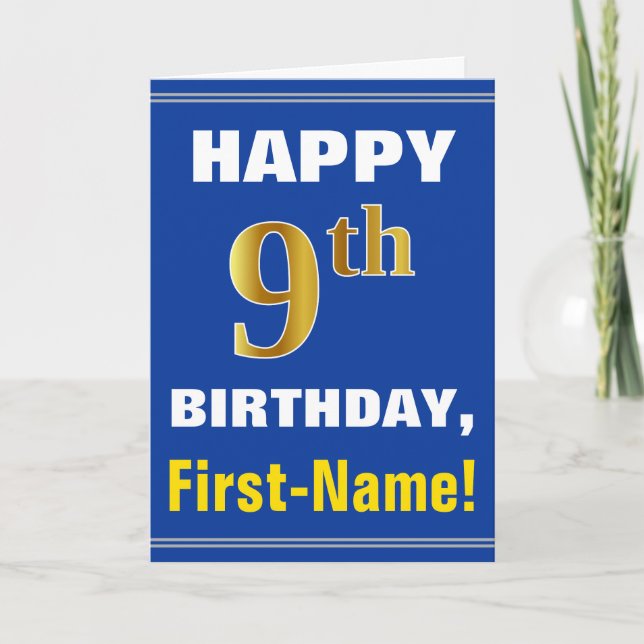 Bold, Blue, Faux Gold 9e anniversaire avec carte d (Devant)