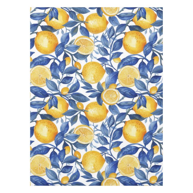 Bold Blue Italian Positano Lemon Tischdecke (Vorderseite)
