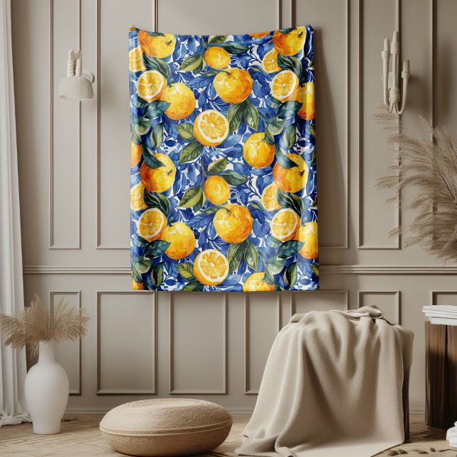 Bold Blue Italy Positano Lemon Fleecedecke (Von Creator hochgeladen)