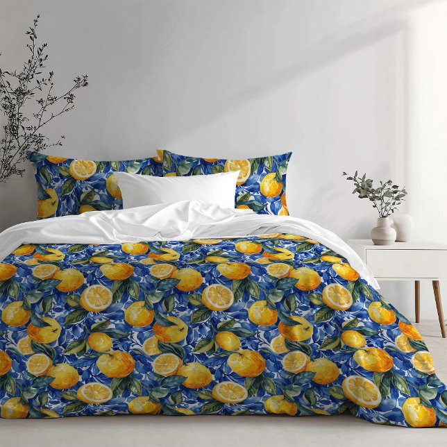 Bold Blue Italy Positano Lemon Kissenbezug (Von Creator hochgeladen)