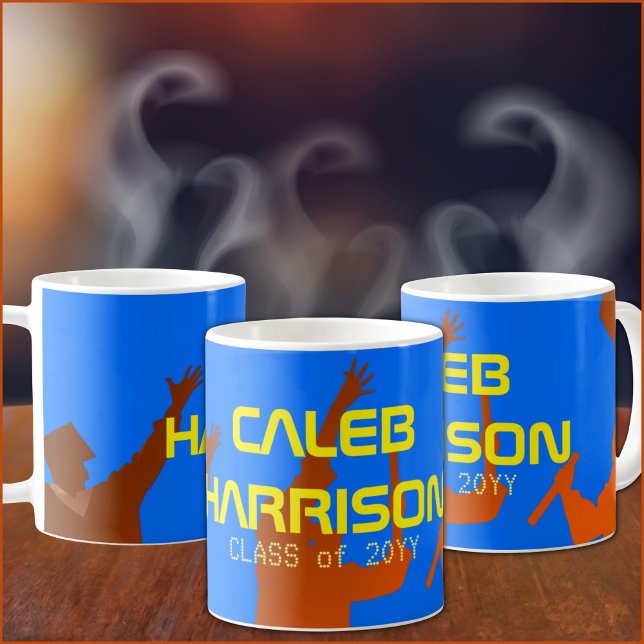 Bold Blue Modern Tech Abschluss Kaffeetasse (Von Creator hochgeladen)