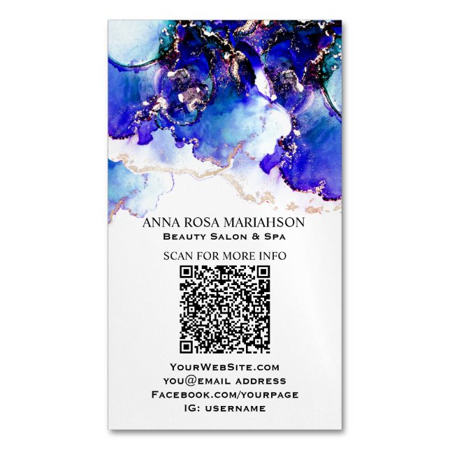 *~* BOLD Blue QR CODE Yummy Gold Gilded AP29 Magnetische Visitenkarte (Vorderseite Vertikal)