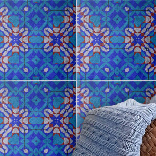 Bold Blue Red White Mosaic Geometric Pattern Fliese