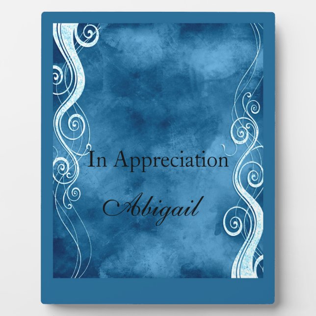 Bold Blue & White Curls Swirls Monogram Fotoplatte (Vorderseite)