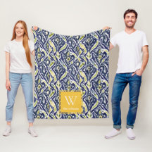 Bold Blue Yellow Abstrakt Classy Ikat Monogram