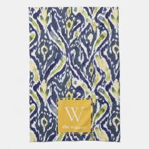 Bold Blue Yellow Abstrakt Classy Ikat Monogram