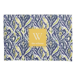Bold Blue Yellow Abstrakt Classy Ikat Monogram Kissenbezug