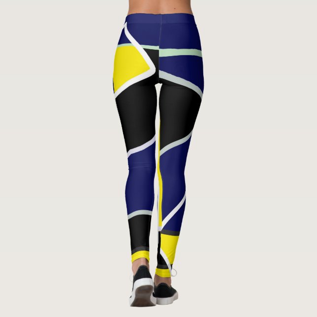 Bold Blue Yellow Abstrakte Kunst Leggings (Rückseite)