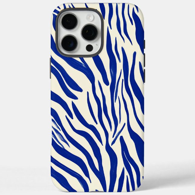 Bold Blue Zebra Print: Modernes Minimalistisches M iPhone 16 Pro Max Hülle (Rückseite)