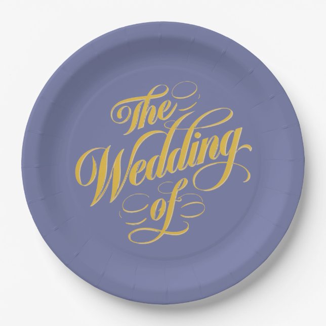 Bold Blueberry on Sunshine Typografy Wedding Pappteller (Vorderseite)