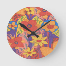 Bold Bohemian Orange Garden Print Runde Wanduhr