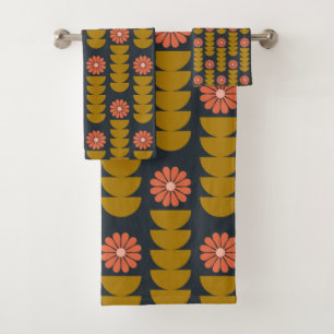 Bold Boho Botanical Geometric Blue Gold  Badhandtuch Set