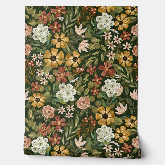 Bold Boho Floral Pattern Tapete (Abrollen)