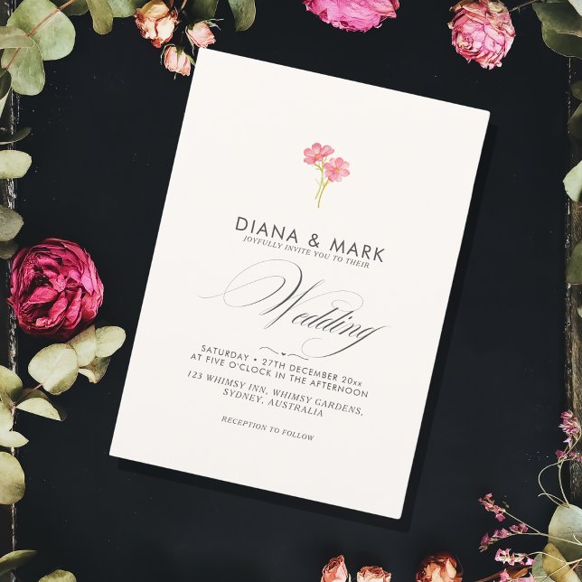 Bold Boho Pink Trendy Wildblume Einzigartige Hochz Einladung (Von Creator hochgeladen)