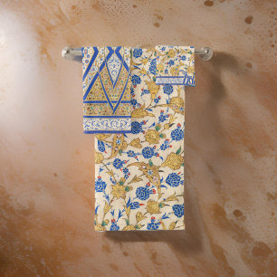 Bold Botanical Yellow Blue Pattern Badhandtuch Set