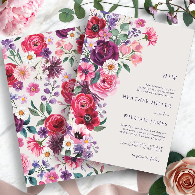 Bold Bright Floral Wedding Einladung (Bold Bright Watercolor Floral Wedding Invitation by Painted Paperie
)