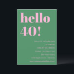 Bold Bright Modern Retro Pink Green 40th Birthday Einladung<br><div class="desc">This modern birthday invitation in pink and green pairs bold, playful typography with a fresh, retro-inspired color combination for a statement-making look. The clean layout highlights the milestone age while keeping the overall design fun, stylish, and easy to read. Ideal for 40th birthdays and other adult celebrations, from casual gatherings...</div>