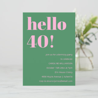 Bold Bright Modern Retro Pink Green 40th Birthday Einladung