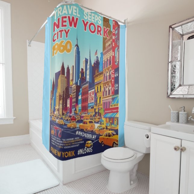 Bold & Bright NYC | Reiseplakat der 60er Jahre Duschvorhang (Beispiel)