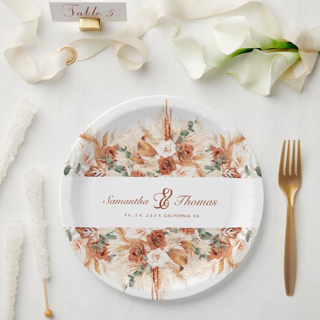 Bold Bright Pampas Floral Wedding Pappteller (Von Creator hochgeladen)