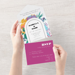 Bold & Bright Rainbow Floral Budget Savvy Wedding All In One Einladung