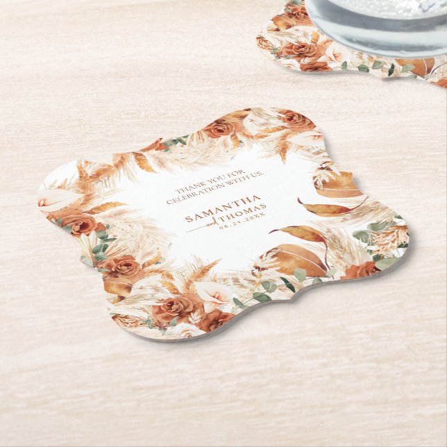 Bold Bright Terracotta Boho Wedding Vielen Dank Untersetzer (angewinkelt)