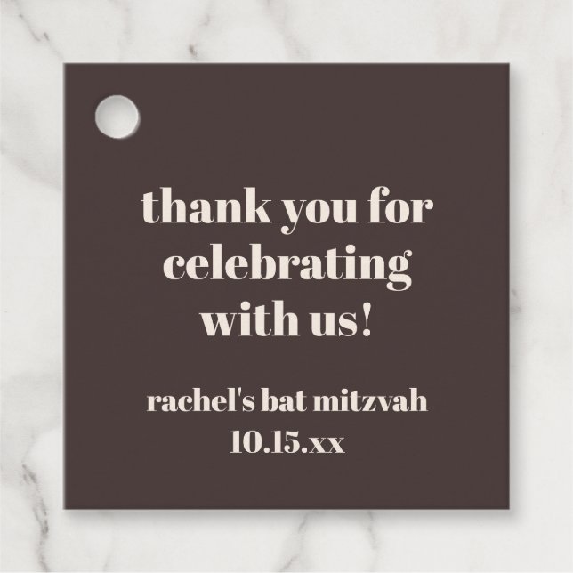 Bold Brown Cream Custom Cute Bat Mitzvah Thank You Geschenkanhänger (Vorderseite)
