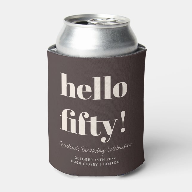 Bold Brown Modern 50th Birthday Custom Party Favor Dosenkühler (Kanne Vorderseite)