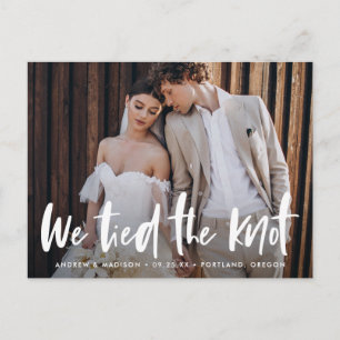 Bold Brush Script Foto Wir tippen den Knoten Postkarte