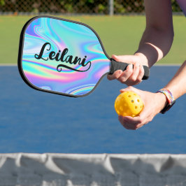 Bold Brush Script Name endet mit I Aqua Iridescent Pickleball Schläger